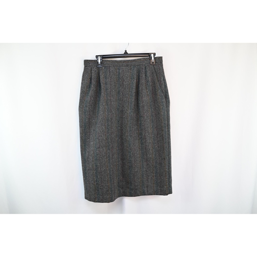 Potomac Collection Vintage Wool Striped Herringbone Midi Skirt Gray Size 16